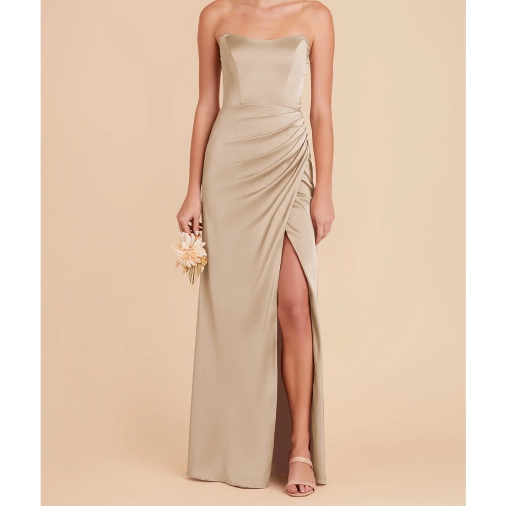 Birdy Grey Taupe Anne Dress in Matte Satin Neutral Champagne - Unaltered!